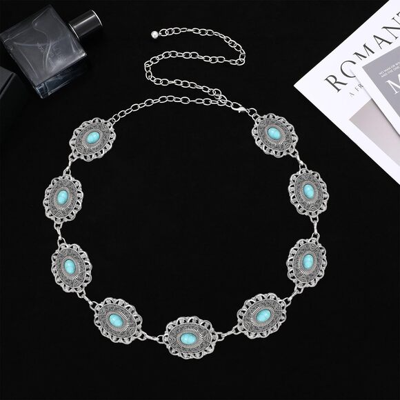 8173 Western Concho Belt For Women Silver Gold Chain Cowgirl - Picture 4 of 6